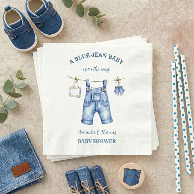 Blå Jean Denim Baby Shower  Pappersservett (Skapare uppladdad)