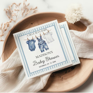Blå Jean Denim Baby Shower Pappersservett