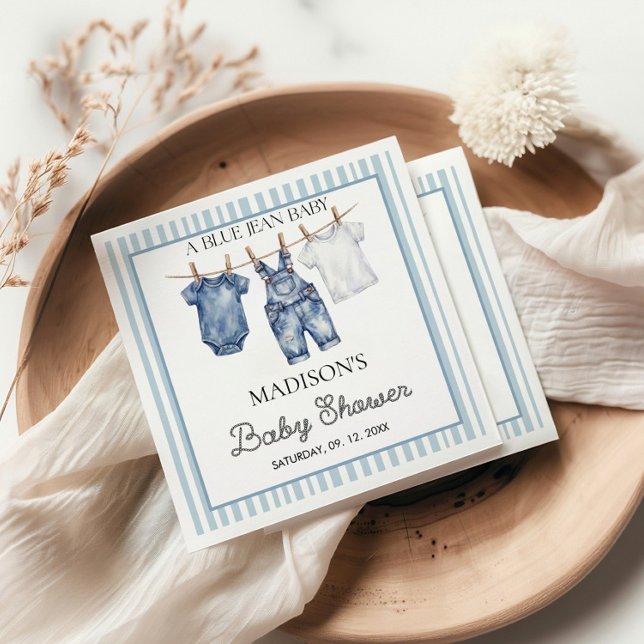Blå Jean Denim Baby Shower Pappersservett (Skapare uppladdad)