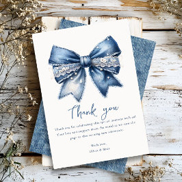 Blå Jean Denim Bow Baby Shower - tack för ditt kor Kort