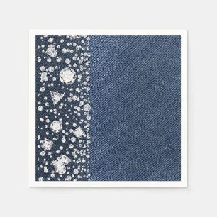 Blå Jean Denim & Diamanter Bling Diamantfest Pappersservett