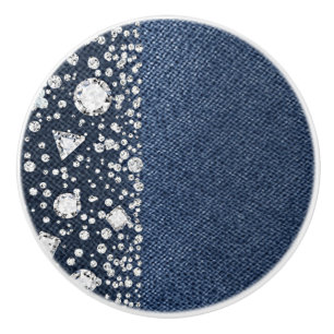 Blå Jean Denim Diamanter Glamourös Trendig Diamond Knopp