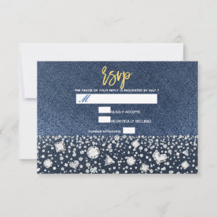 Blå Jean Denim & Diamonds Bling Diamond RSVP OSA Kort