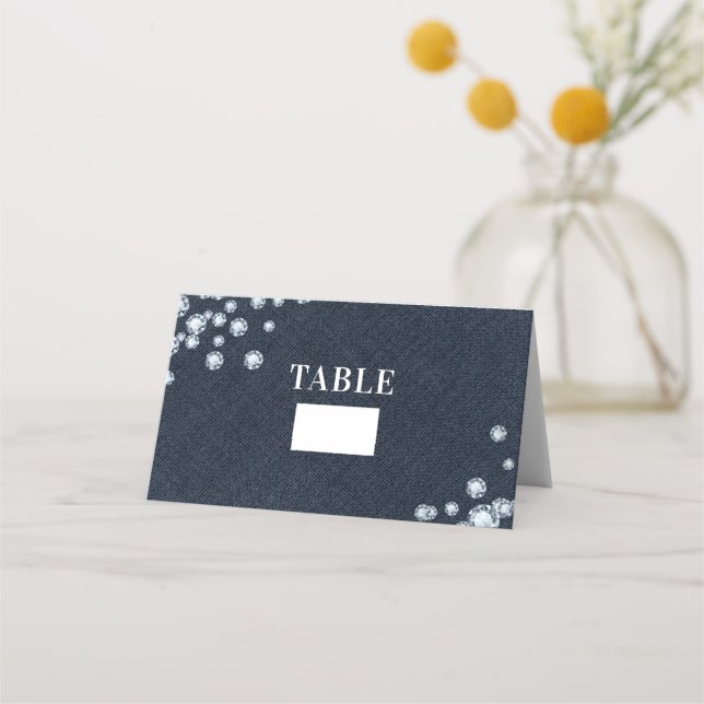 Blå Jean Denim & Diamonds Bordnummer Sittplatser Placeringskort (Framsida)