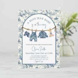 Blå Jean Denim Pojke Baby Shower Inbjudningar