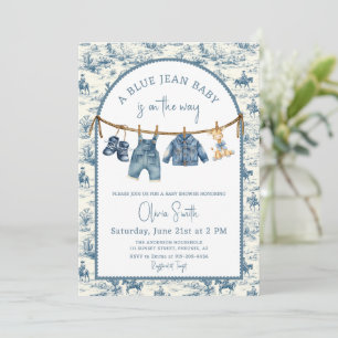 Blå Jean Denim Pojke Baby Shower Inbjudningar
