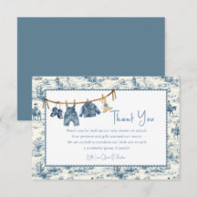 Blå Jean Denim Pojke Baby Shower Tacksamhetskort