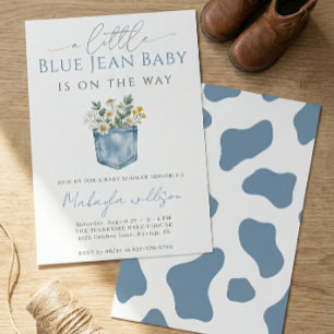Blå Jean Denim Rustik Pojke Bebis Shower Inbjudningar