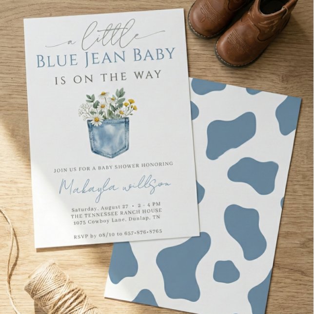 Blå Jean Denim Rustik Pojke Bebis Shower Inbjudningar (Skapare uppladdad)