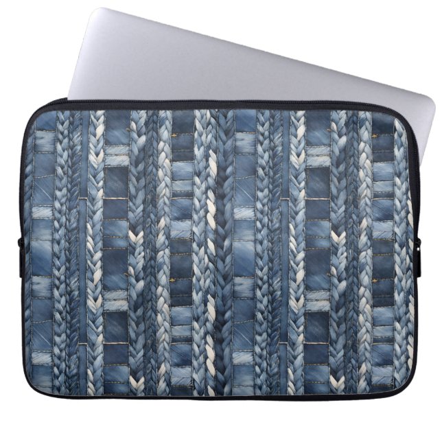 Blå Jean Denim, stressad och hjärnfärgad Laptop Fodral (Framsidan)