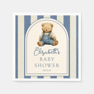 Blå Jean Denim Teddybjörn Bebis Duscha Pappersservett