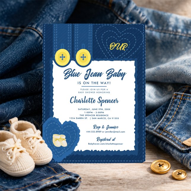 Blå Jean Denim Tema Baby Shower  Inbjudningar (Skapare uppladdad)