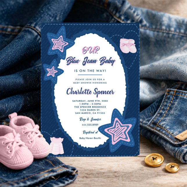 Blå Jean Denim Tema Baby Shower  Inbjudningar (Skapare uppladdad)