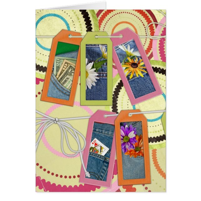 blå jean-fickor hälsningskort (Framsidan)
