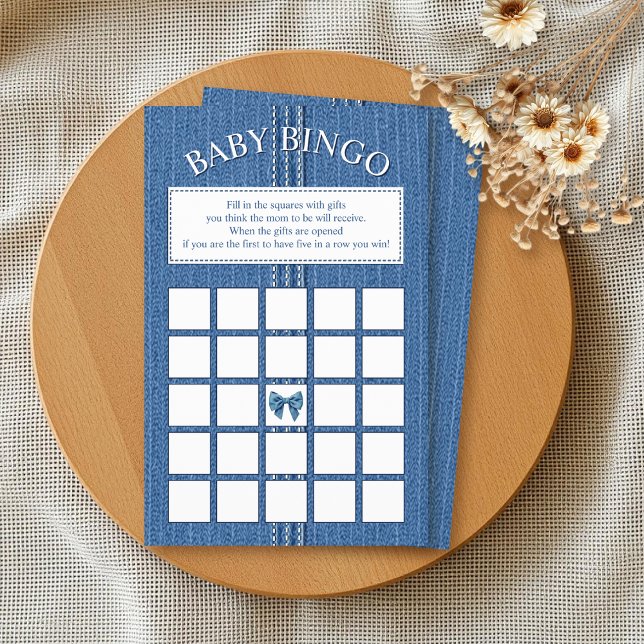 Blå jean med stiches Girl Baby Shower Bingo-spel Flygblad (Skapare uppladdad)