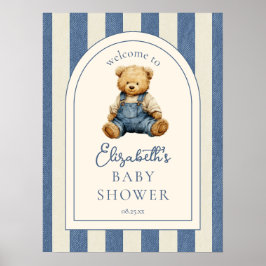 Blå Jean Nalle Babyshower Välkomstskylt Poster