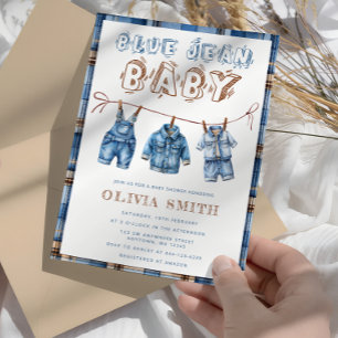 Blå Jean Pojke Babyfest Inbjudningar