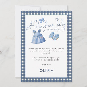 Blå Jean Rutig Tack Flick Baby Shower  Kort