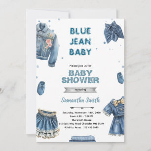 Blå jean tjej baby shower inbjudan