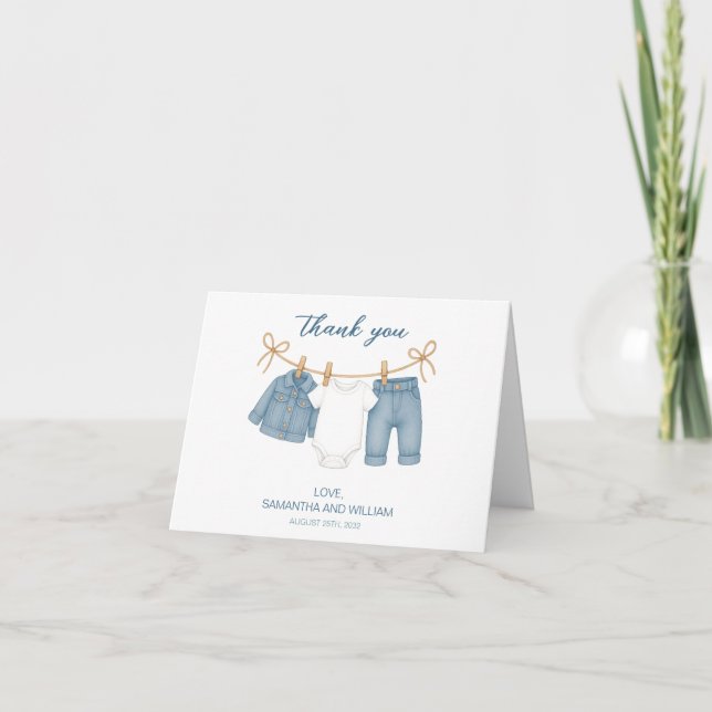 Blå Jeans Baby Shower Foldat Tackkey-kort Tack Kort (Framsida)