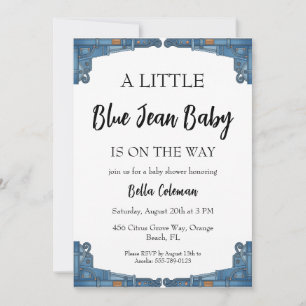 blå jeans baby shower inbjudningar