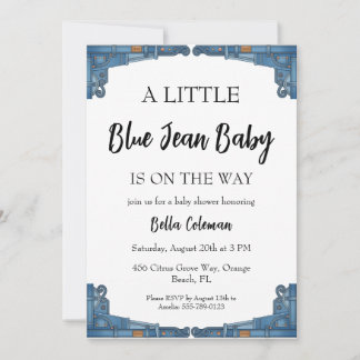blå jeans baby shower inbjudningar