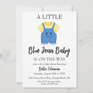 blå jeans baby shower inbjudningar