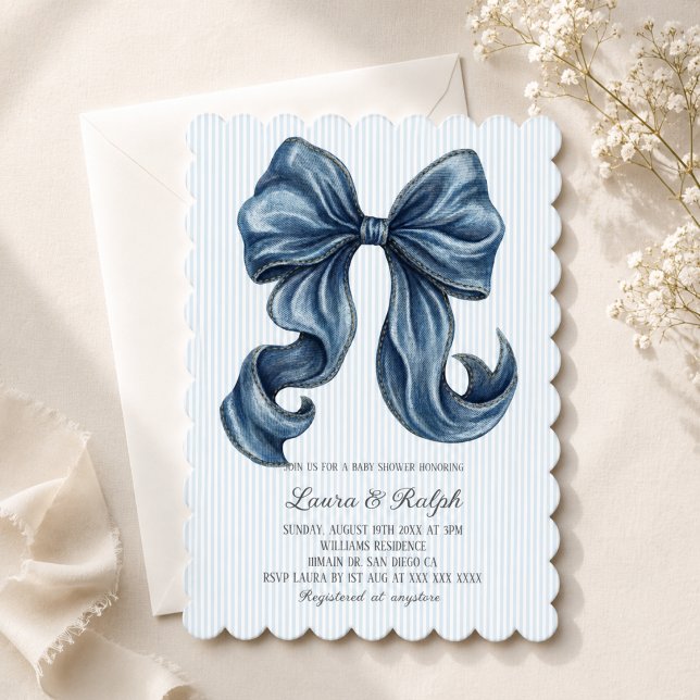 Blå jeans båge baby shower inbjudningar (Skapare uppladdad)