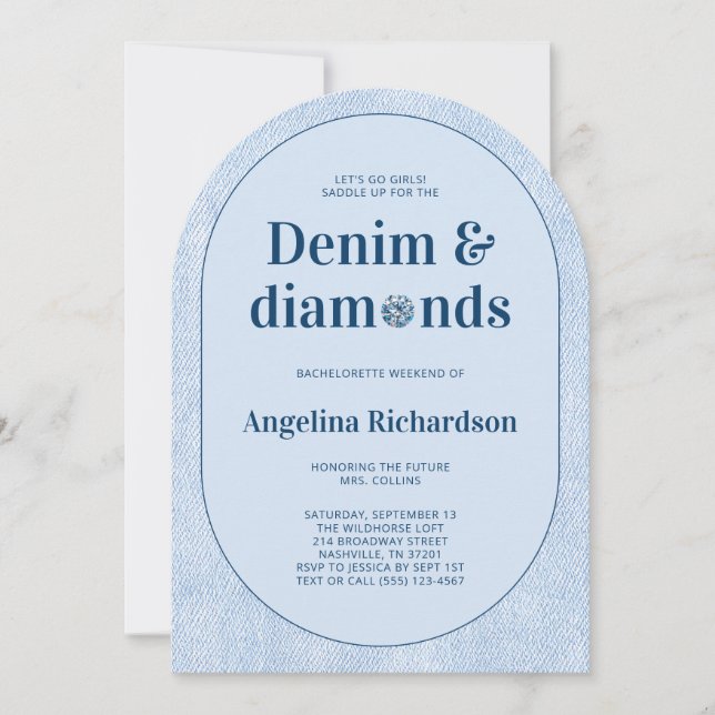 Blå jeans Denim och diamanter möhippa Inbjudningar (Framsida)