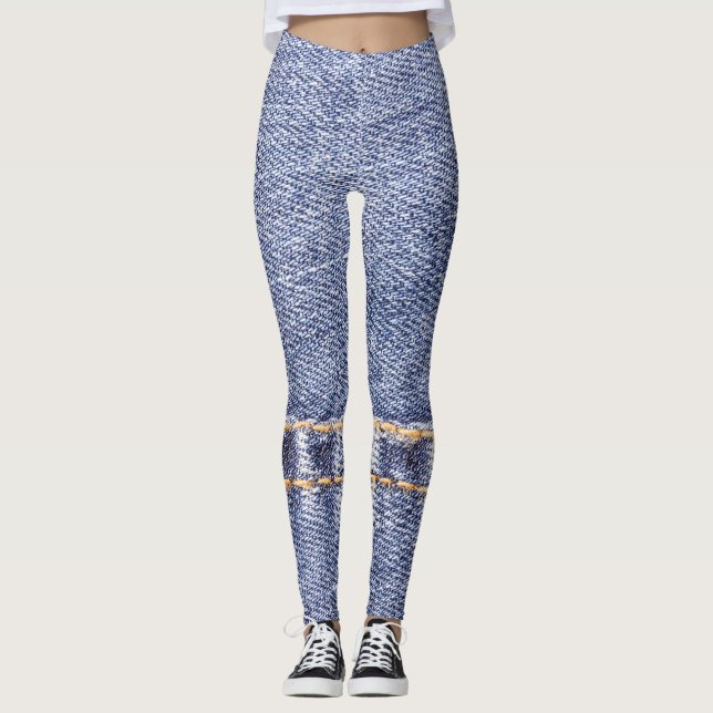 Blå jeans: detaljerad syta struktur. leggings (Framsida)
