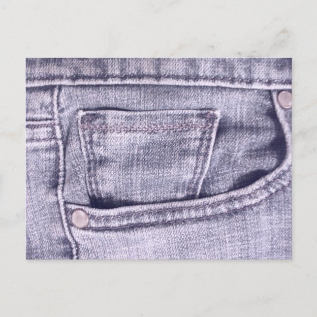 Blå jeans ficka, tyg, sömmar vykort (Framsida)
