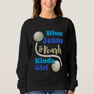 Blå jeans och pärlor Tjej Mode Trendiga Jean T Shirt