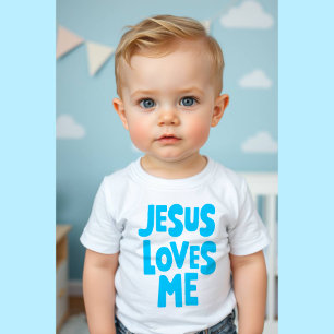 Blå "Jesus Älskar Mig" för Baby T-shirt
