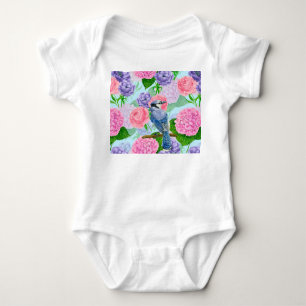 Blå jö och blommor, vattenfärg mönster t shirt