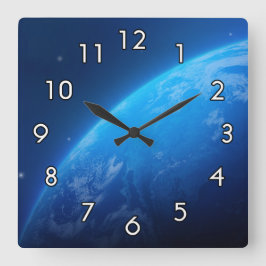 Blå jord fyrkantig klocka