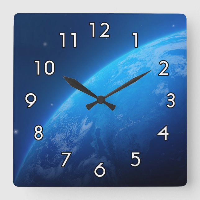 Blå jord fyrkantig klocka (Framsida)