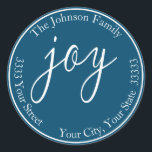 Blå Joy Helgdag Round Return-adressetikett Runt Klistermärke<br><div class="desc">Blå Joy Helgdag Round Return-adressetikett Lägg till en fin beröring till helgdag korrespondens med dessa glada returetiketter.</div>