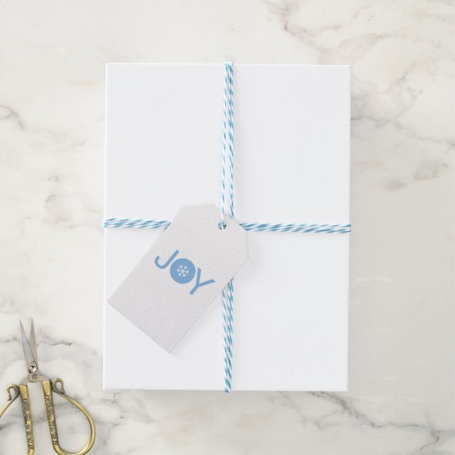 Blå Joy-Juletiketter Presentetikett (Med Snöre)