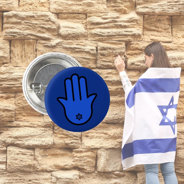 Blå judisk Hamsa, Stå i Israel Knapp (Skapare uppladdad)