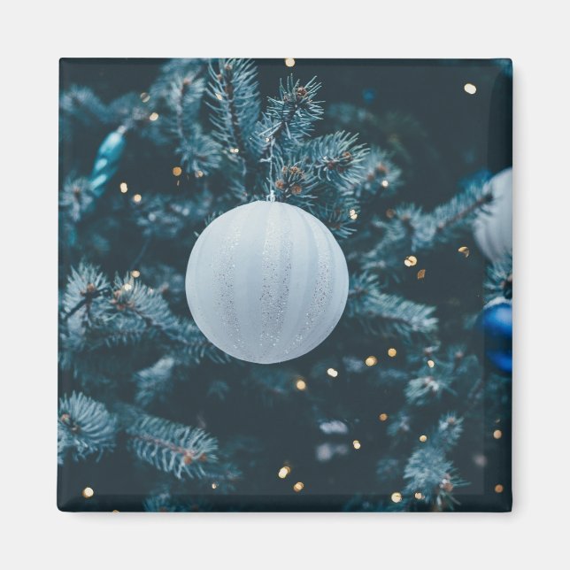 Blå jul Bauble Magnet (Framsidan)