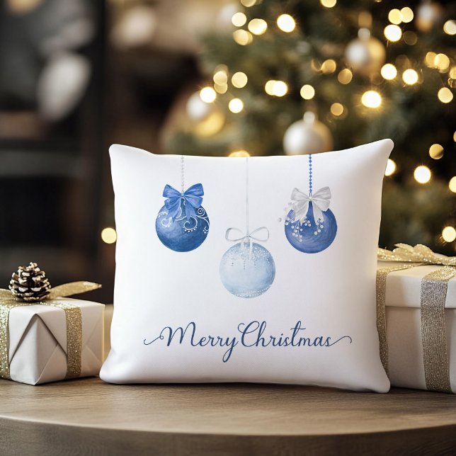 Blå jul Baubles Festive Kudde (blue christmas baubles holiday throw pillow
)