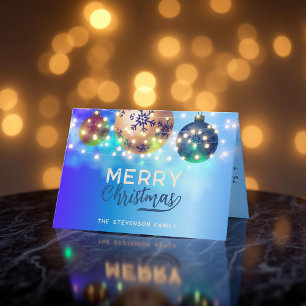 Blå jul Baubles Twinkling String Ljus Kort