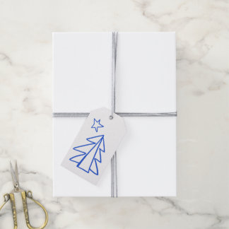 Blå jul-doodle-presenttagg presentetikett
