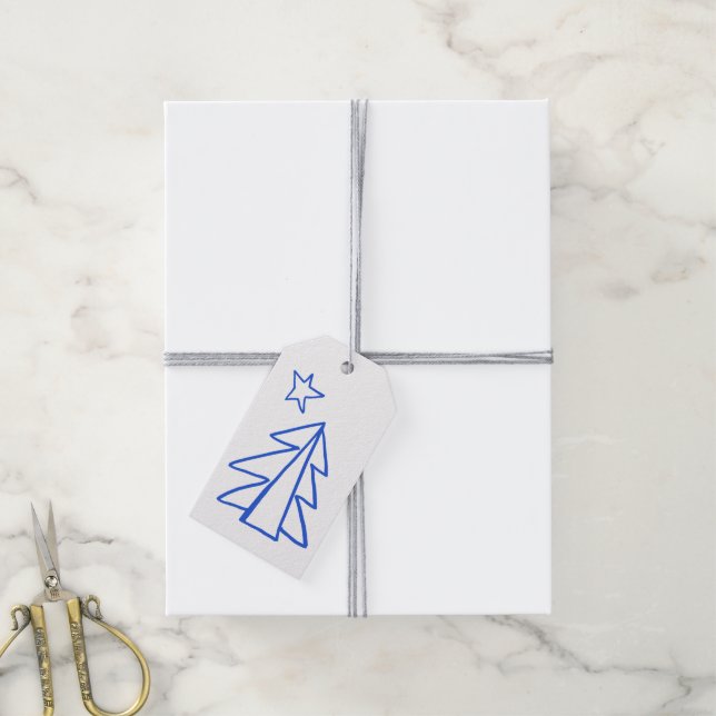 Blå jul-doodle-presenttagg presentetikett (Med Snöre)