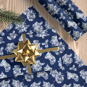 Blå jul Frost Snögubbe Rustic Presentpapper