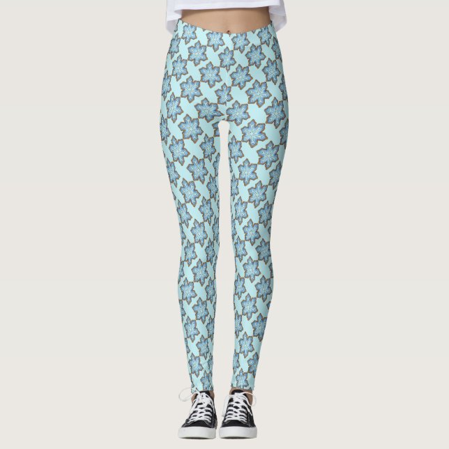 Blå jul Hanukkah Helgdag Snowflake Cookies Leggings (Framsida)