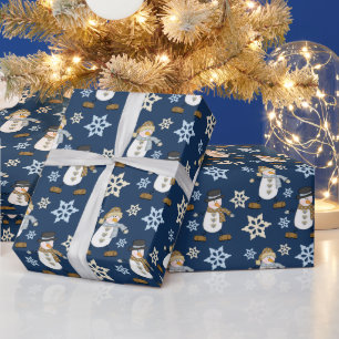 Blå jul i lycklig Snögubbe Presentpapper