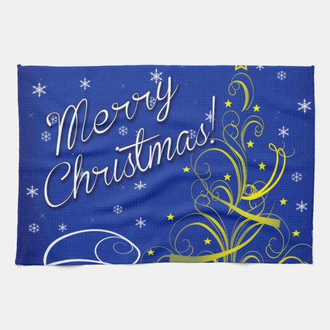 Blå jul kökshandduk (Horisontell)