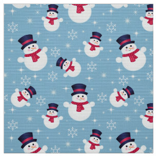 Blå jul Mönster med Snögubbar och Snöflingor Tyg