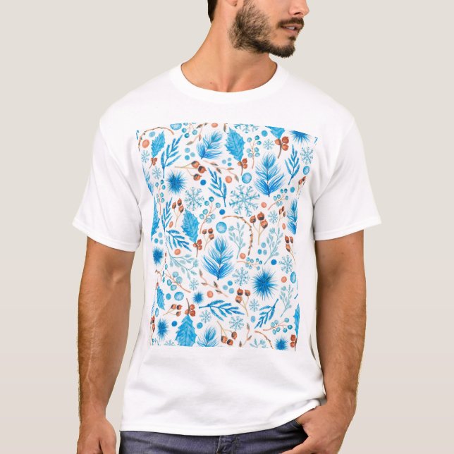 Blå jul Mönster T Shirt (Framsida)